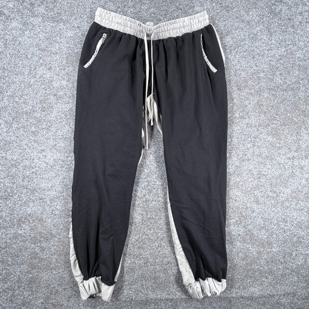 Poofy Jogger Pants Womens L Black Gray Drawstring Comfort Elastic Waist Outdoor